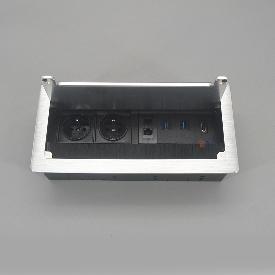 USB 3.0 multimedia dust-proof with cable management brush conference table socket box with Cat6