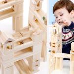 60pcs Wooden Marble Track Assembly Building Blocks Ball Puzzle Children