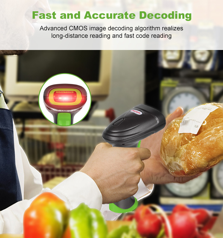 2D CMOS Handheld Barcode Scanner Wireless 2.4G Bluetooth Interface With Receiver