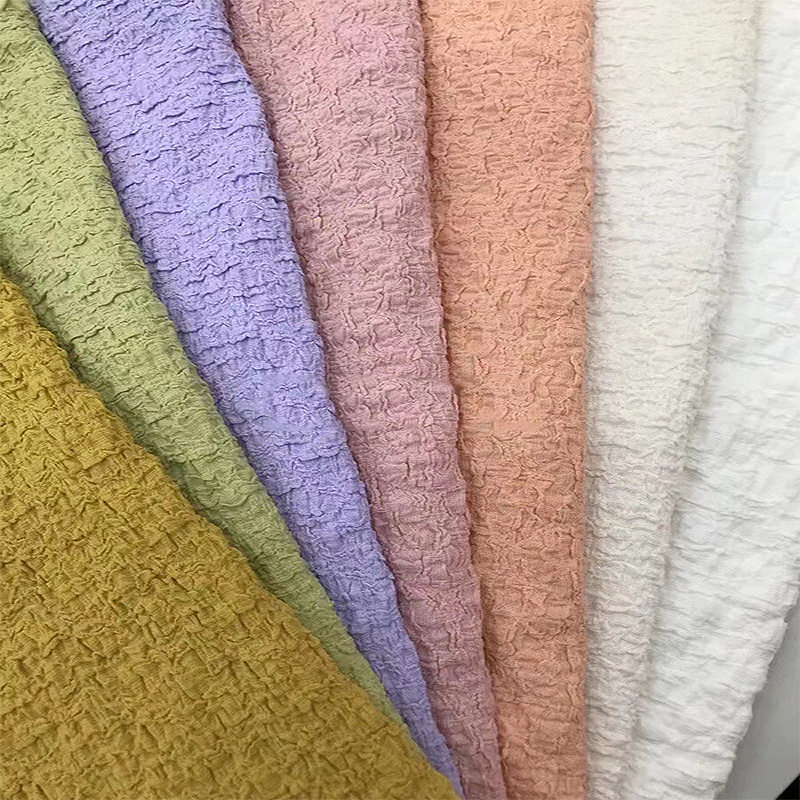 180-300gsm 100% Polyester Pleated Stretch Knitted Fabric Plain Crinkle Material