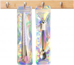China Gift Cosmetic Packaging Bag Smell Proof Holographic Clear Cosmetic Brush Pen Mylar on sale