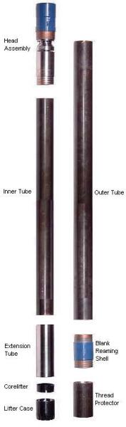 T2 - 76 86 101 Wireline Core Drill Parts , Double Tube Core Barrel Assembly 3m -