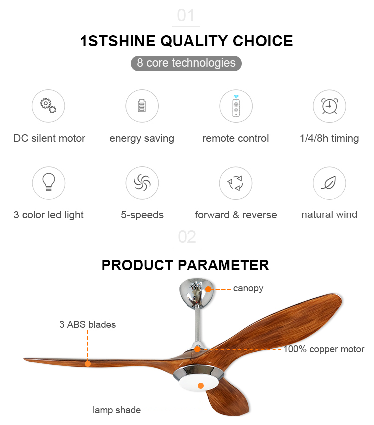 2- Cool Function High Speed Plastic Energy Saving DC Motor Ceiling Fan for Home Lighting