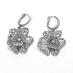 "A Pearl In The Palm Ⅲ" 925 Silver CZ Tassel Earrings Mesh Flower