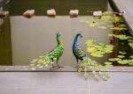 Green Metal Peacock Lawn Ornament Modern Animal Garden Decoration