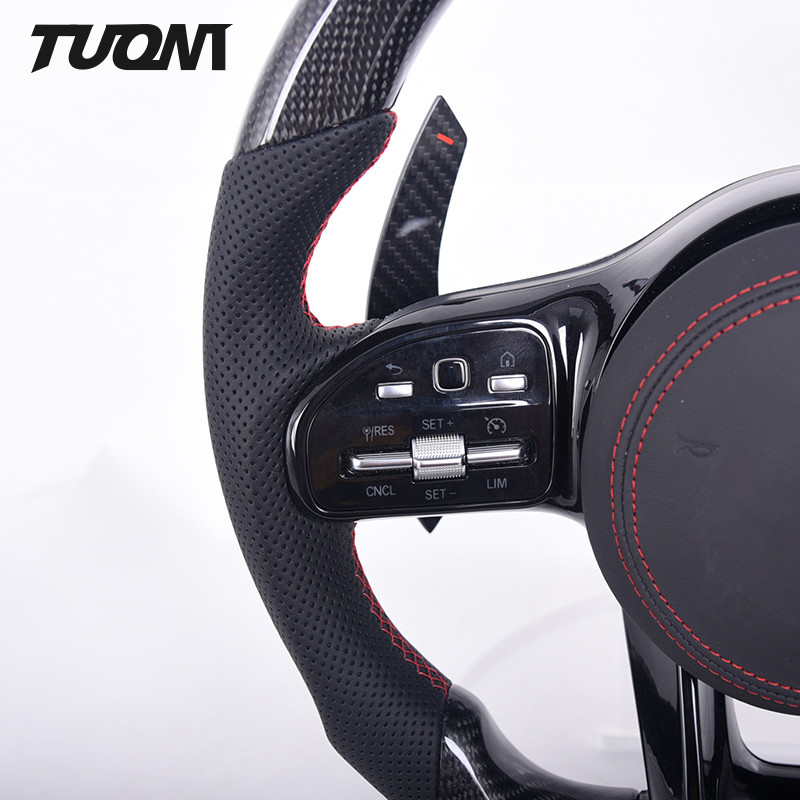 Black Leather Mercedes Benz Steering Wheel Carbon Fiber Car Accessories