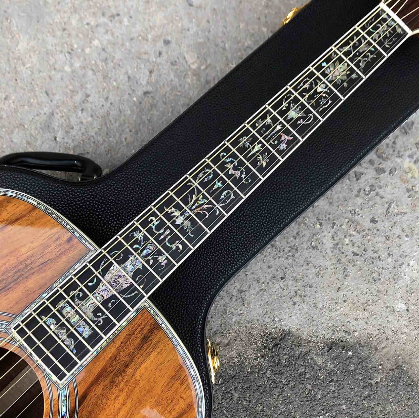 All KOA wood classic acoustic guitar,Flower Ebony Fingerboard,Real Abalone inlays and binding