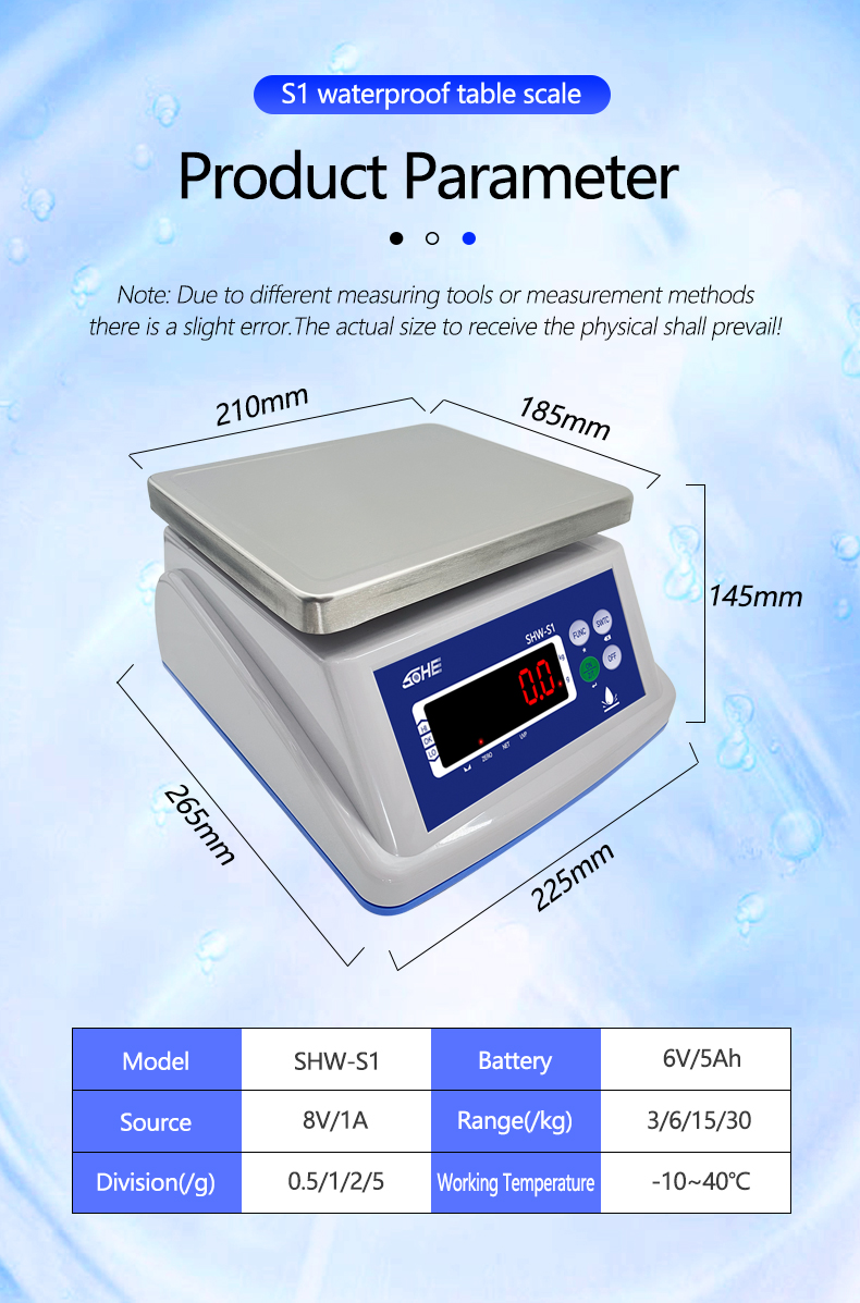 SOHE A1S Waterproof Scale Stainless Steel Material IP68 Rating and AC/DC Power Supply