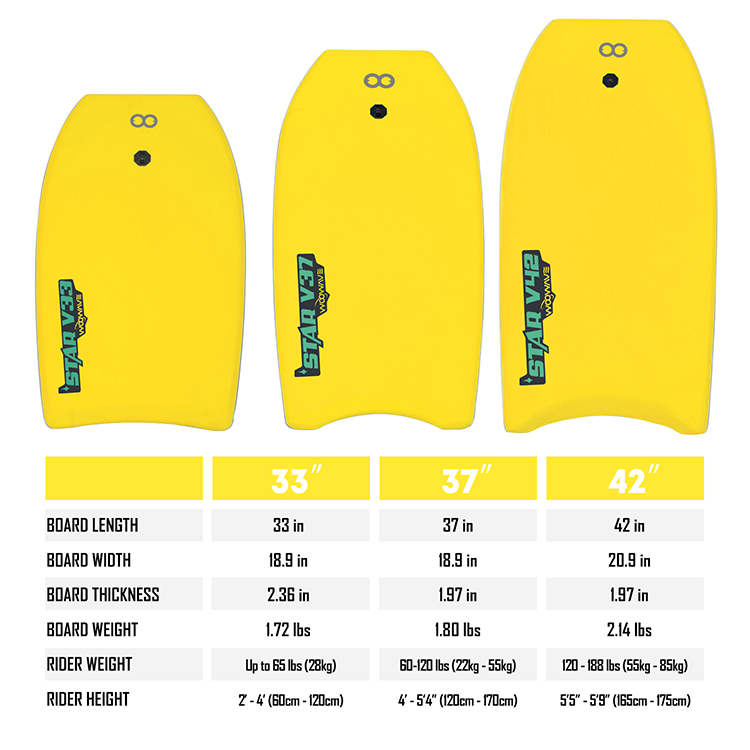 WOOWAVE 33" 37" 42" Bodyboard PROFESSIONAL Level Of Practice EPS Design Leash Included