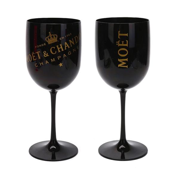 Fashions 450ml Black Reusable Plastic Wine Glasses Moet & Chandon acrylic