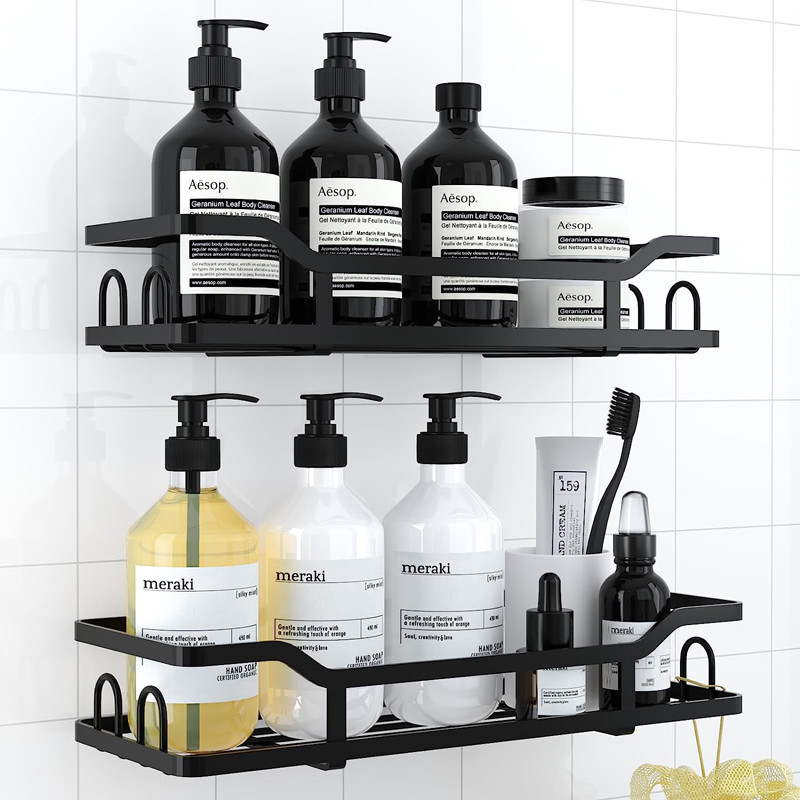 No Drilling Rustproof Stainless Steel Shower Organizer with 8 Hooks for Inside Shower