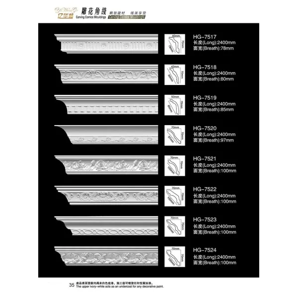 Polyurethane Building Material Ceiling Crown Mold Decorative PU Cornice Moulding
