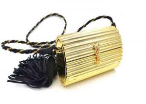 China Ladies Earthly Solid Gold Coloured Clutch Bags With Black Pu Leather Tassel on sale