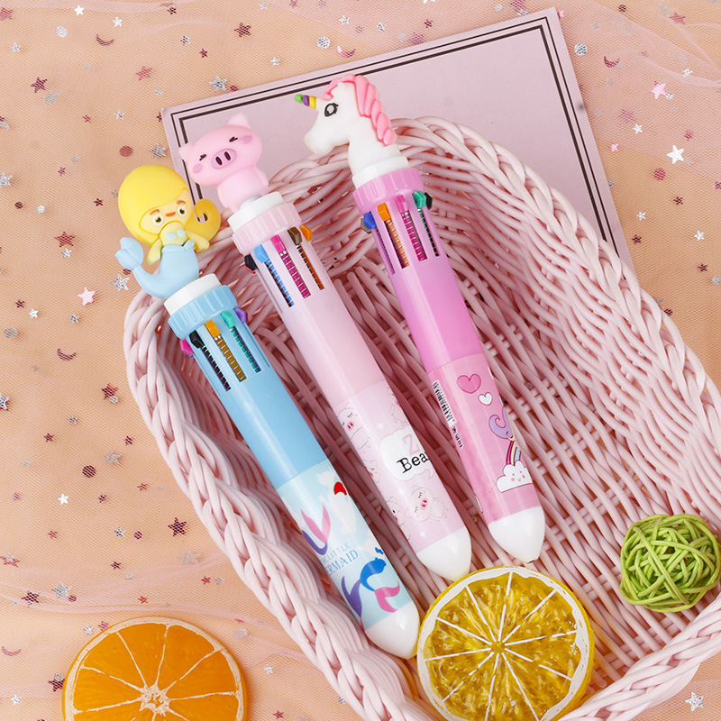 Office School Red Ink 6 Color Ballpoint Pen Cartoon Design Creative Hand Account Pen