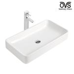 White Counter Top Bathroom Sink 700mm 300mm Ceramic Rectangle Vessel Basin