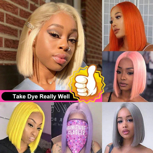 Brazilian Straight Human Hair 613 Blonde Wig Lace Natural Black Short Straight Bob