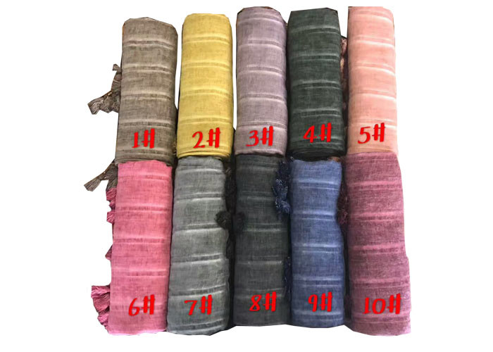 Chinese supplier spring summer thin tassel scarf 100*190cm 125g 50%linen 50%cotton shawl exporter