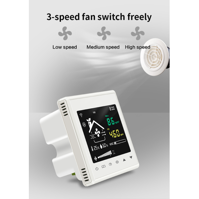 Smart LCD Digital Ventilation Controller Detects PM2.5 CO2 VOC Temp Humidity