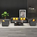 Chinese Style Reception Room Office Sofa Set with Three Leather Sofas and Coffee