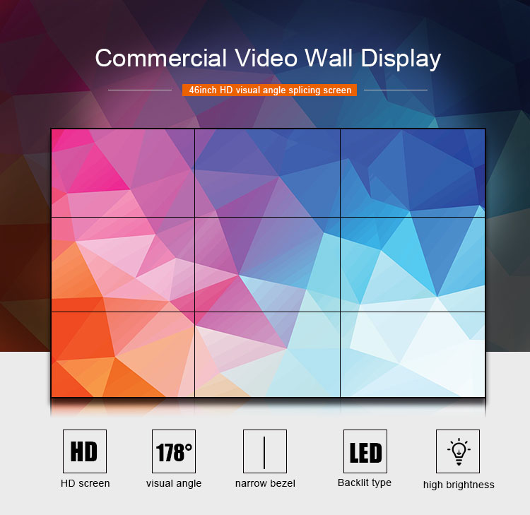 Factory hot sale 46 inch 8x8 large video wall indoor 1.7mm narrow bezel 1920x1080 FHD full hd seamless lcd video wall