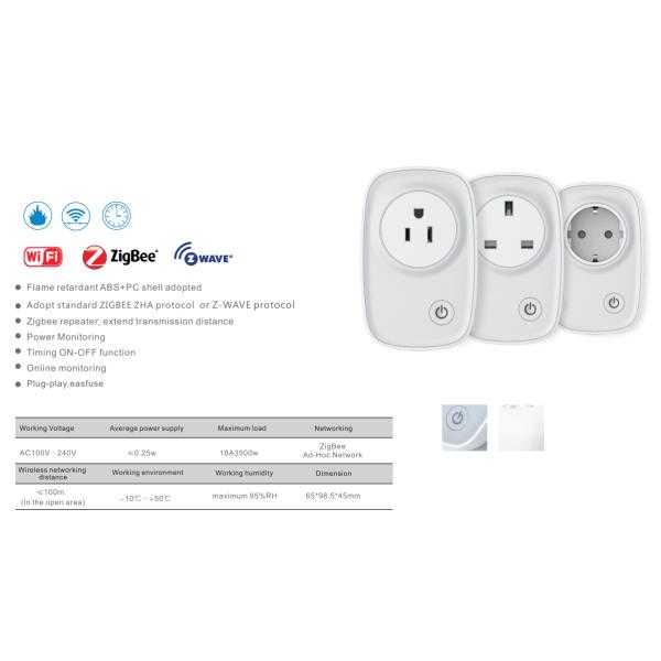 Z-Wave Zigbee Wifi Smart Home Automation 16A 2.4G Power Socket HA1.2 Protocol