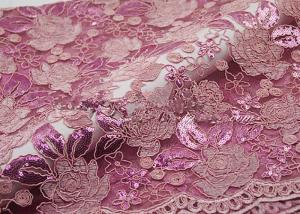China Embroidery Corded Pink Sequin Lace Fabric With Scalloped Edging For Party Gown wholesale