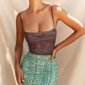 China One Line Neck Ladies Camisole Tank Tops See Through Net Gauze Printing wholesale