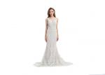 White Elegant European Style Evening Dresses Gown Lace Embroidery Sweep Train