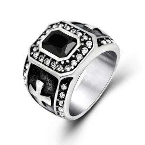 China Vintage Inlay Mens Gothic Stainless Steel Band Ring with Black Cubic Zircon（SA566BLACK） wholesale