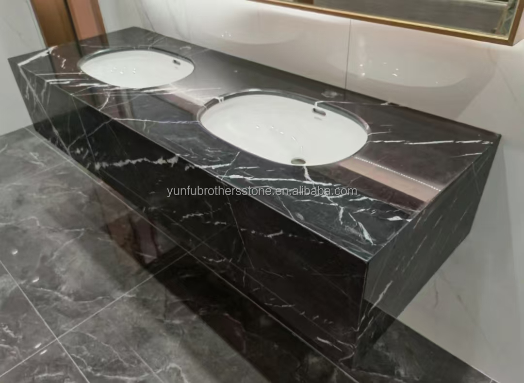 White Veins Marble Sink Cut to Size from Calcite Marble for Modern Hotel Villa Design