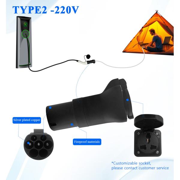 CE Certified Type 2 EV Charging Station Adapter Male Plug to Schuko Socket 220V AC for Power Supply