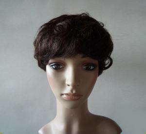 China Brown Natural Human Hair Wigs With Bangs , Short Curly Human Hair Wigs wholesale