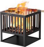 Camping Firepit Stove 15.7'' Square Metal Wood Burning Firepit for Backyard