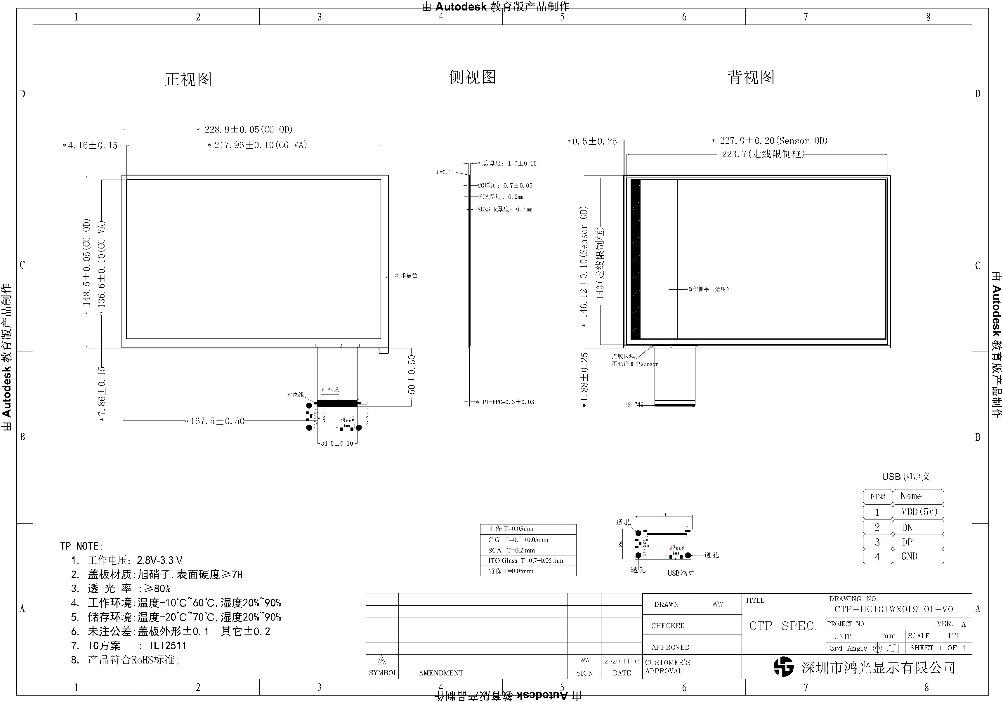 10.1 Inch 0.7mm Asahi Glass TFT LCD Touch Screen 1280x800 For Medical Equipment