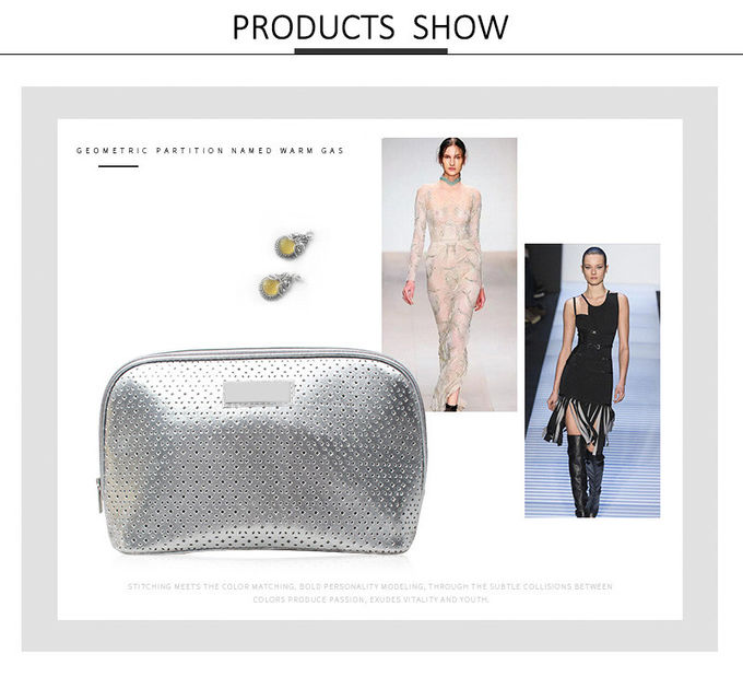 Good Quality Silver Gray PU Cosmetic Toiletry Makeup Bag Waterproof