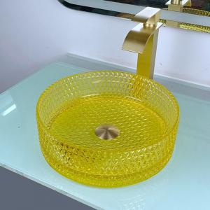 China Yellow Crystal Glass Wash Basin Cylindrical Shape Countertop Vessel Sink wholesale