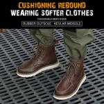 Brown Cowhide Rubber Sole Security Safety Boots Steel Toe Anti Smashing Kevlar