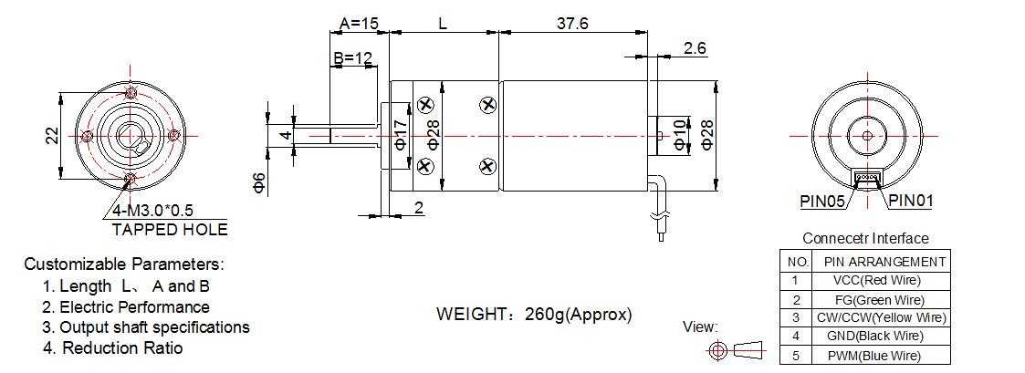 Long lifetime high torque 12 volt 24v dc brushless motor with 28mm planetary gearbox for smart robot