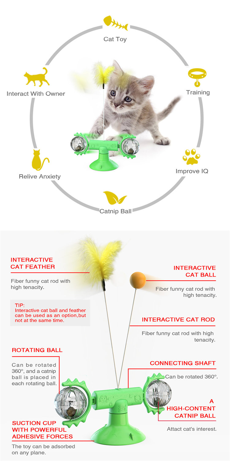 Wholesale Interactive Bulk Turntable Windmill Cat Catnip Toy Feather Teaser Scratcher Pet Cat Toys