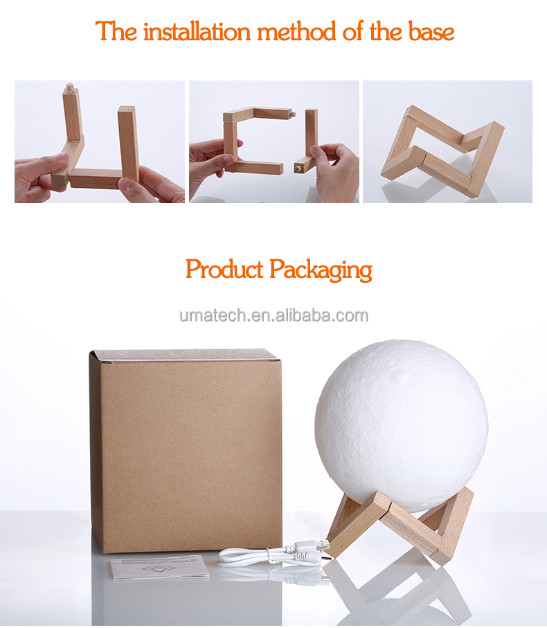 Dimmable Touch Control Remote PLA 3D Printing Moon Lamp with 10000 Hours Lifespan