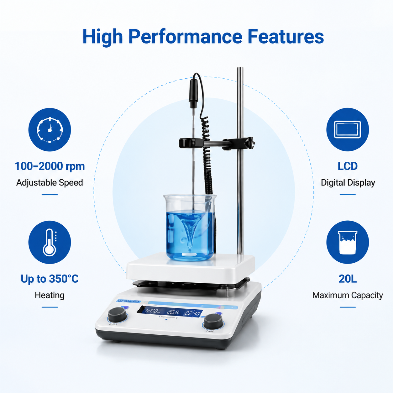 Laboratory Magnetic Stirrer with Heating Function LCD Digital Display and Precise Temperature Control
