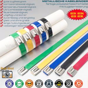 China Colored Epoxy (Polyester) Coated 304 Stainless Steel Cable Tie 12x300mm, 316 Stainless Metal Tie Wraps 490lbs for Pipes wholesale