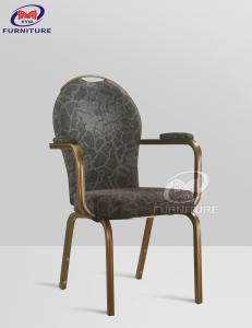 China Brown Printed Banquet Chair With Armrest Metal Frame Hotel Furniture on sale