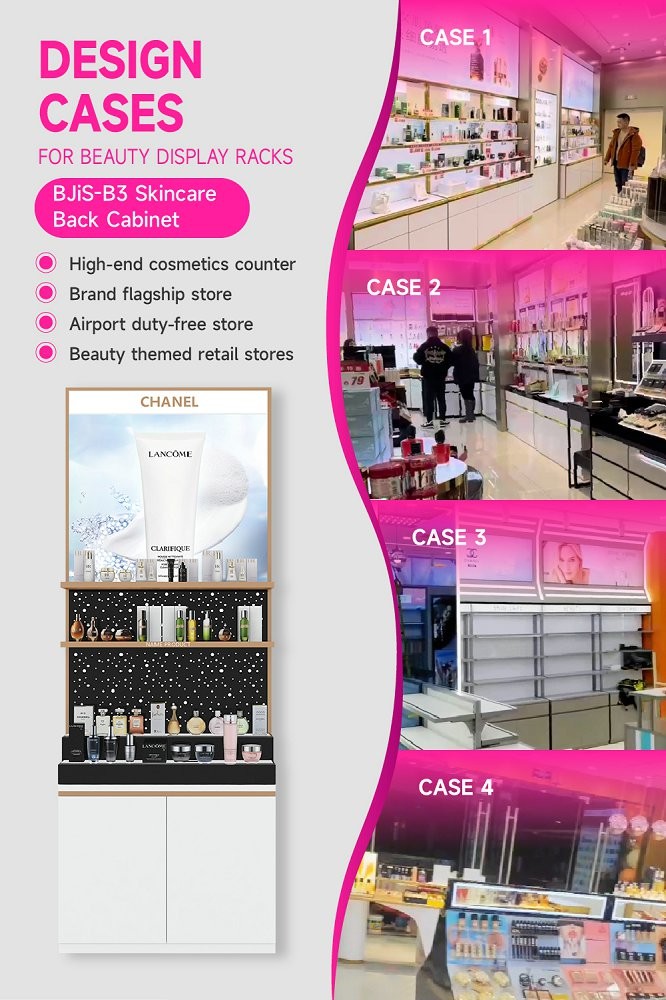 BJiS-B3 40mm Thick Light Box Skincare Display Cabinet with Drawer Storage for Minimalist Shops