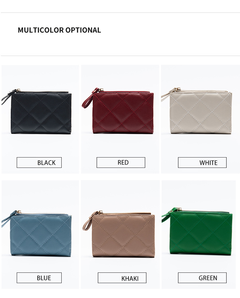 Custom Logo Quilted Women's Wallet Pu Leather Stylish RFID Lady Zipper Purse Ladies Card Holder Wallet
