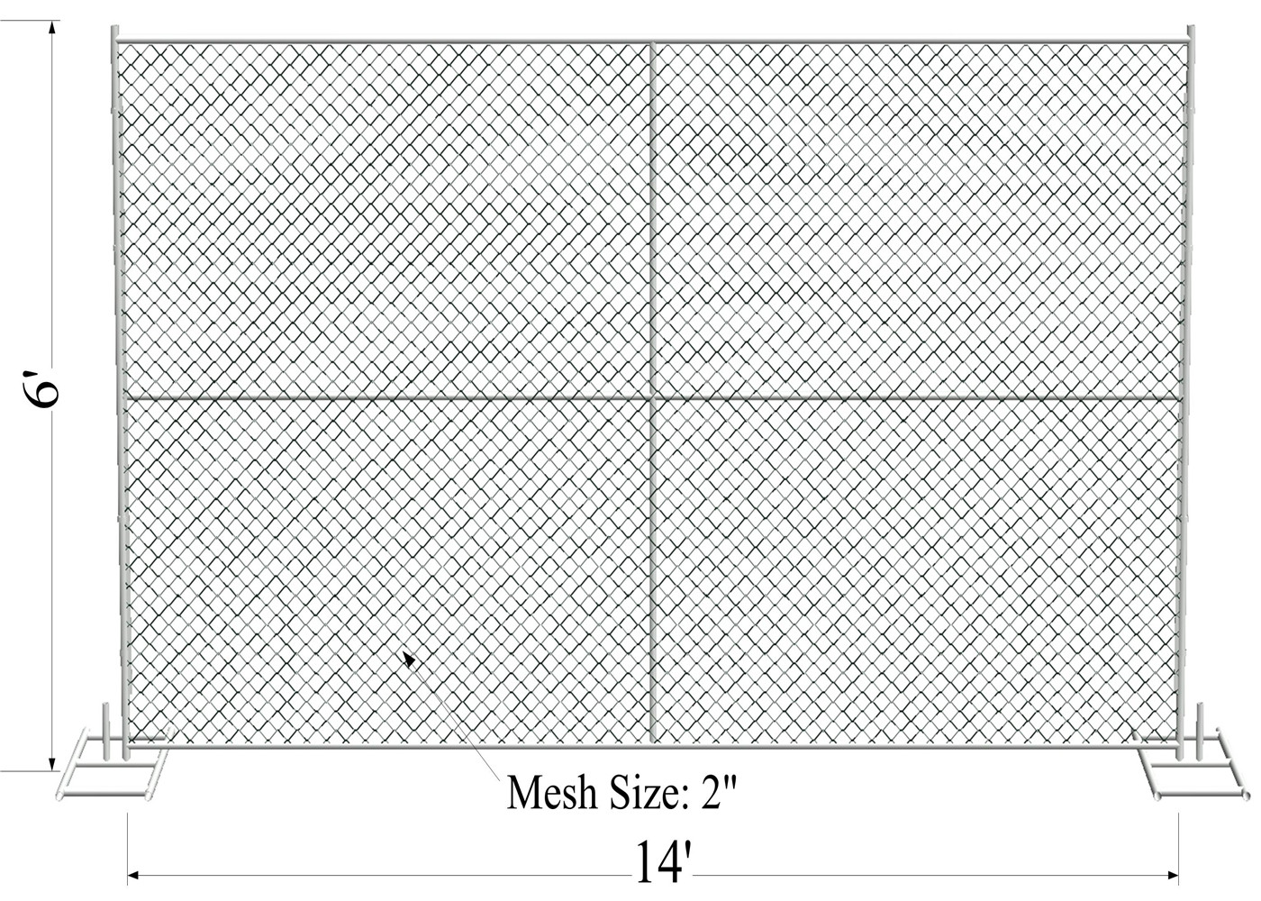 4ft x 10ft temporary chain link construction fence panels for crowd control mesh spacing 2½"x2½"(63mmx63mm) x 12gauge