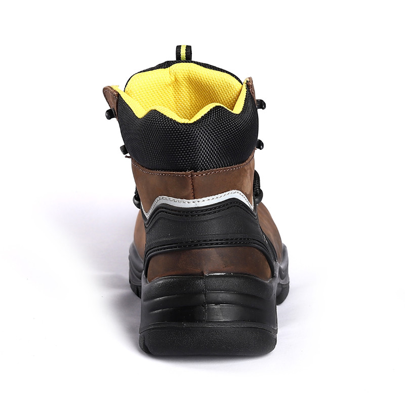 Crazy Horse Leather S3 Steel Toe Plate Brown Work And Safety Shoes PU Outsole