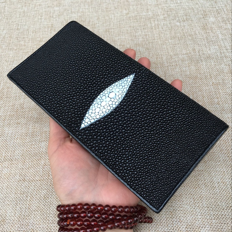 Unisex Style Authentic Stingray Skin Women Men Slim Bifold Wallet Card Bag Genuine Leather Female Male Thin Clutch Purse