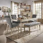Antique gold mirrored dining bench velvet upholster bed stool ottoman for