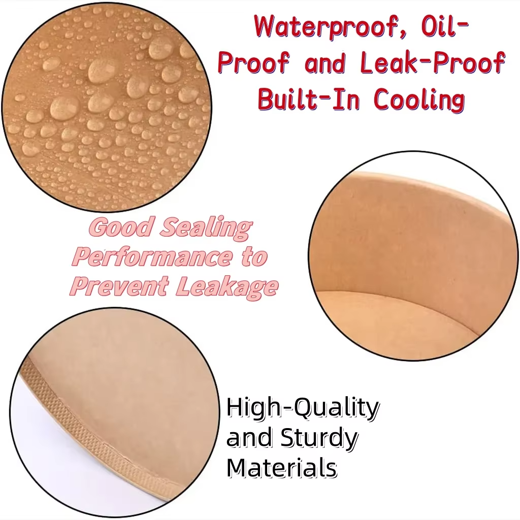 Factory Wholesale Disposable Kraft Paper Bowls 500ml 1000ml Food Packaging Containers UV Coating Embossing